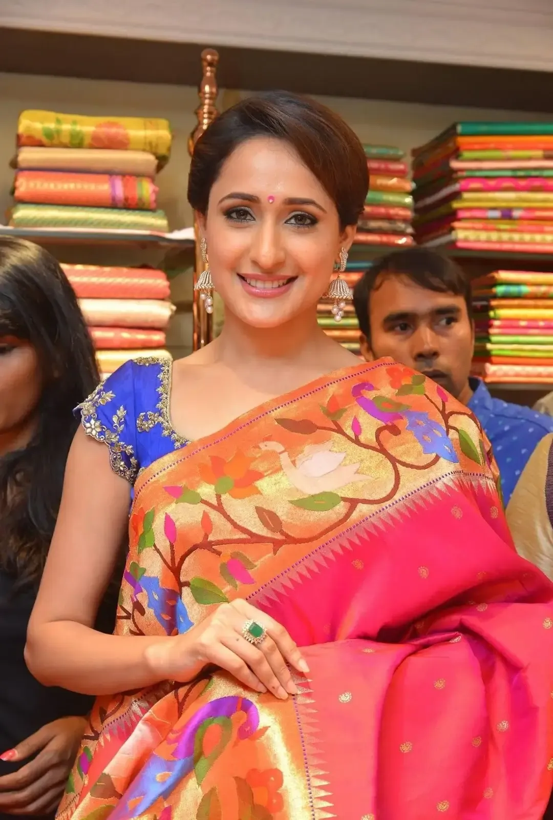 PRAGYA JAISWAL IN TRADITIONAL BLUE SAREE AT STORE LAUNCH